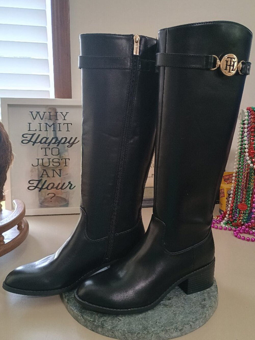 Tommy Hilfiger Riding Boots 8.5 Black Leather